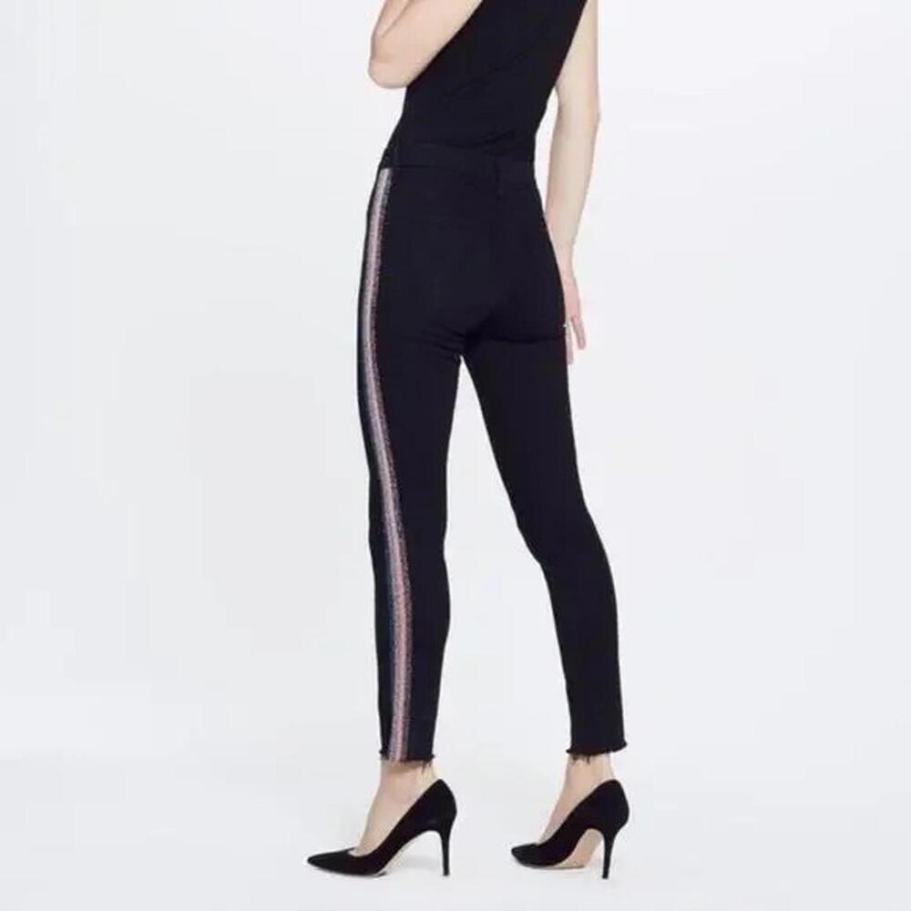 MOTHER The Swooner Dagger Ankle Fray Jeans Black Sheep Glitter Stripe 29